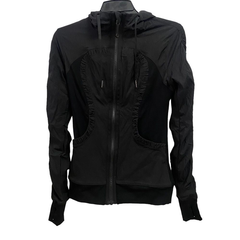 Lululemon Athletica Women’s 4 Full Zip Black Hoodie Jacket Ruched Lined